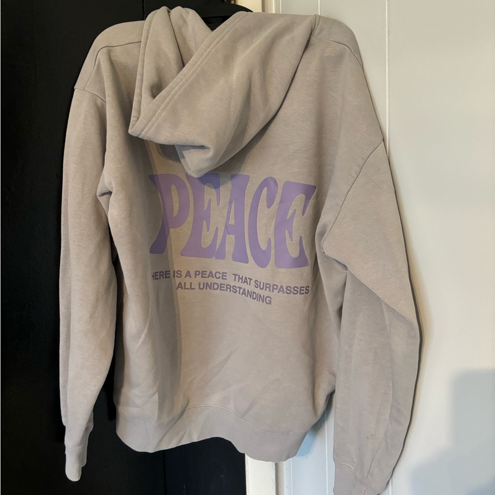 Gray Hoodie with Purple Peace Graphic - Picture 5 of 8